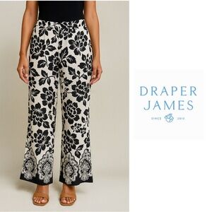 NEW Draper James Black and Cream Floral Wide Leg Pants